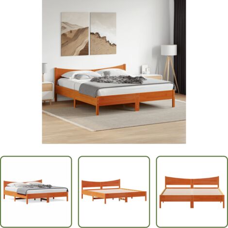 Letto con testata in legno -  Giroletto senza Materasso Marrone Cera 180x200 cm Legno di Pino