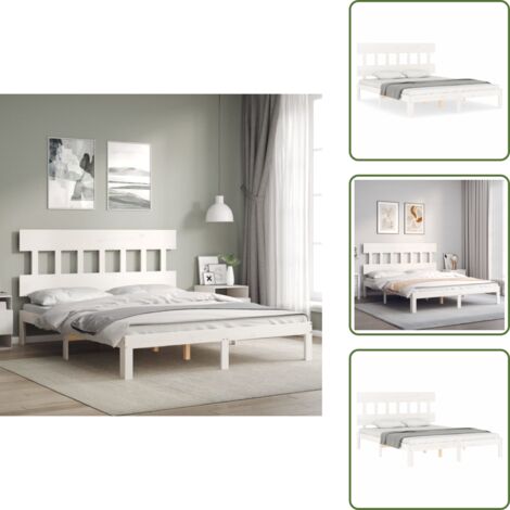 Letto con testata in legno - vidaXL Giroletto senza Materasso Bianco 160x200 cm Legno Massello Pino -