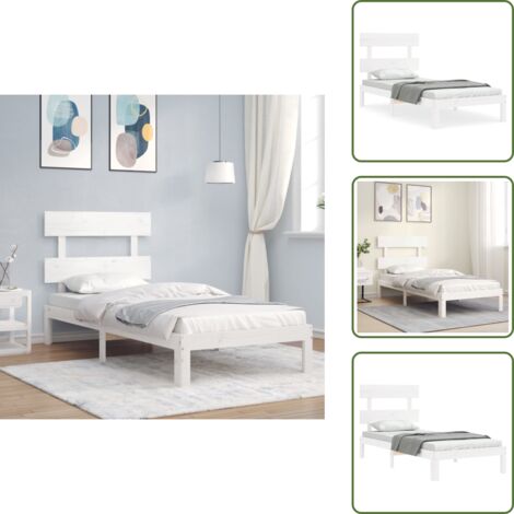Letto con testata in legno - vidaXL Giroletto senza Materasso Bianco 90x200 cm Legno Massello Pino - Letto bianco