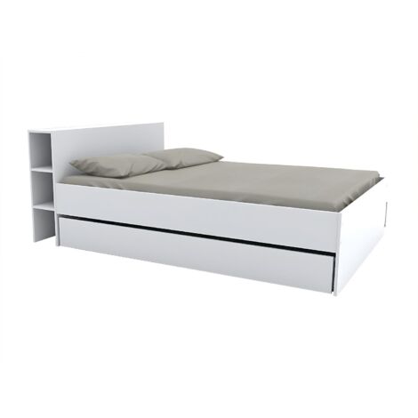 LE QUAI DES AFFAIRES Letto con testata vani portaoggetti e cassetti 140 x 190 cm Bianco - EUGENE