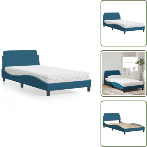 Letto con testata - vidaXL Letto con Materasso Dover Blu 100x200 cm in Velluto - Letto con giroletto