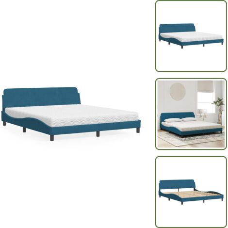 Letto con testata - vidaXL Letto con Materasso Dover Blu 180x200 cm in Velluto - Letto con giroletto