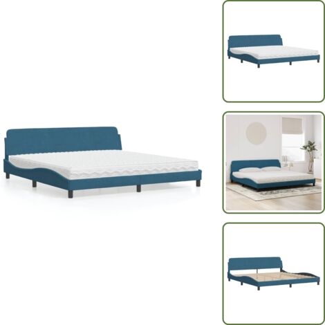Letto con testata - vidaXL Letto con Materasso Dover Blu 200x200 cm Velluto - Materasso in schiuma PU