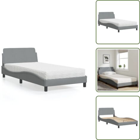 Letto con testata - vidaXL Letto con Materasso Dover Grigio Chiaro 100x200 cm in Tessuto - Materasso in tessuto