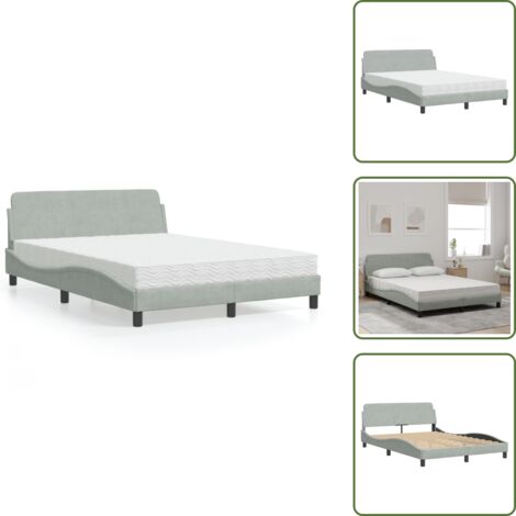 Letto con testata - vidaXL Letto con Materasso Dover Grigio Chiaro 140x190 cm in Velluto - Materasso in PU
