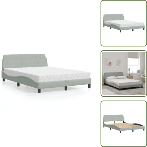 Letto con testata - vidaXL Letto con Materasso Dover Grigio Chiaro 140x200 cm in Velluto - Letto con giroletto