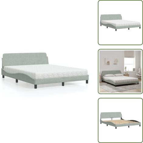 Letto con testata - vidaXL Letto con Materasso Dover Grigio Chiaro 160x200 cm in Velluto - Materasso in PU