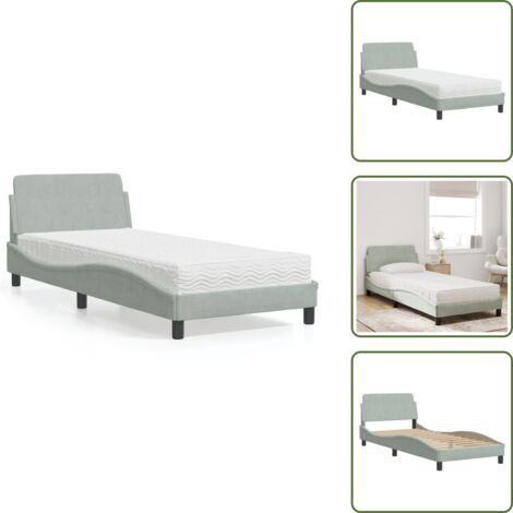Letto con testata - vidaXL Letto con Materasso Dover Grigio Chiaro 90x200 cm in Velluto - Materasso in schiuma PU