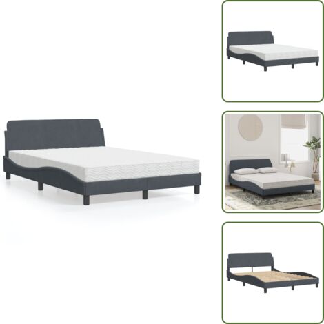 Letto con testata - vidaXL Letto con Materasso Dover Grigio Scuro 140x190 cm in Velluto - Materasso in PU
