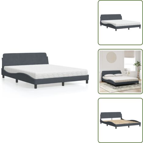 Letto con testata - vidaXL Letto con Materasso Dover Grigio Scuro 160x200 cm in Velluto - Letto con giroletto