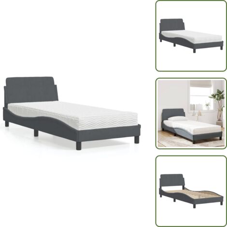 Letto con testata - vidaXL Letto con Materasso Dover Grigio Scuro 90x200 cm in Velluto - Letto con giroletto