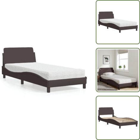 Letto con testata - vidaXL Letto con Materasso Dover Marrone Scuro 80x200 cm in Tessuto - Materasso in tessuto