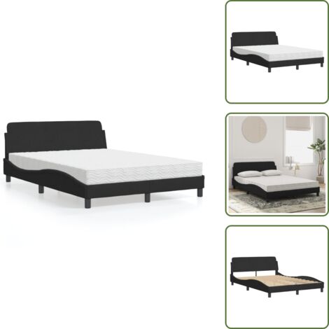 Letto con testata - vidaXL Letto con Materasso Dover Nero 140x190 cm in Velluto - Letto con giroletto
