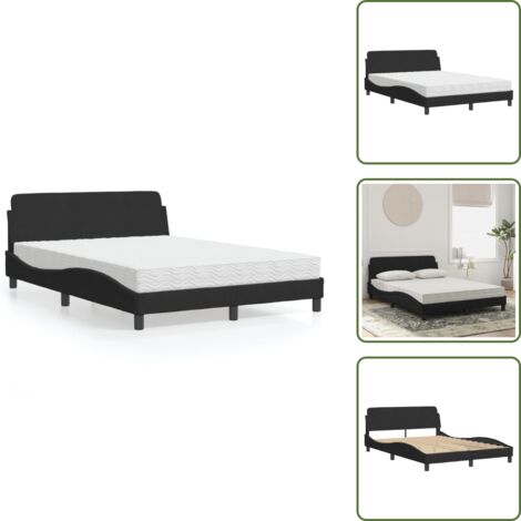 Letto con testata - vidaXL Letto con Materasso Dover Nero 140x200 cm in Velluto - Letto con giroletto
