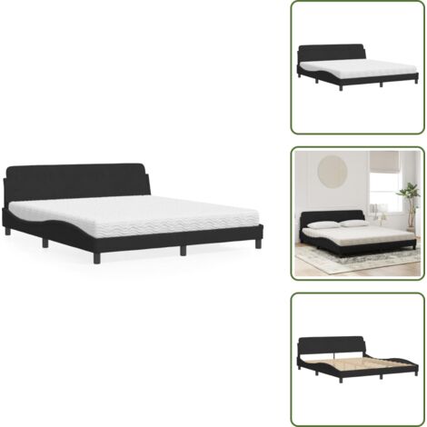 Letto con testata - vidaXL Letto con Materasso Dover Nero 180x200 cm in Velluto - Materasso in PU