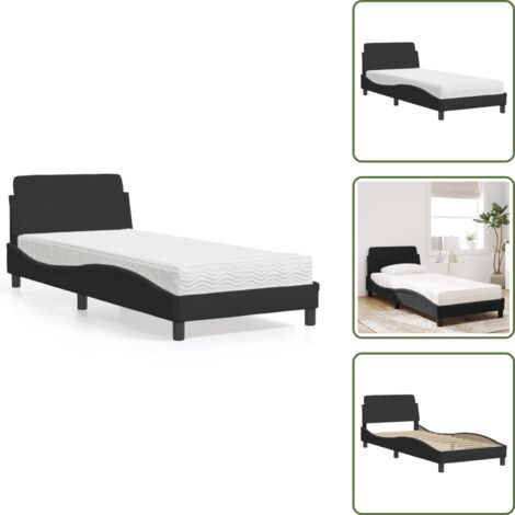 Letto con testata - vidaXL Letto con Materasso Dover Nero 90x200 cm in Velluto - Letto con giroletto