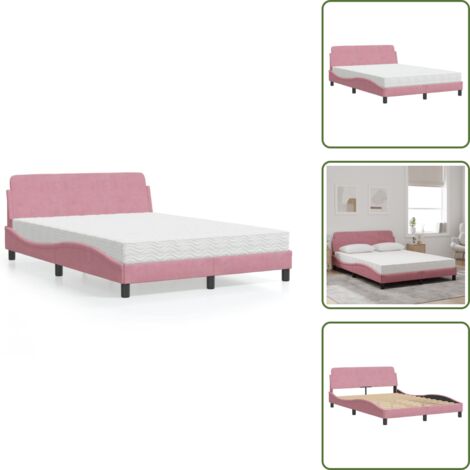 Letto con testata - vidaXL Letto con Materasso Dover Rosa 120x200 cm in Velluto - Materasso in schiuma PU