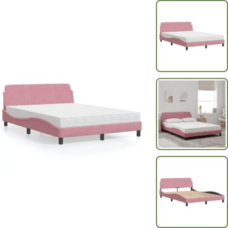Letto con testata - vidaXL Letto con Materasso Dover Rosa 140x190 cm in Velluto - Letto rosa