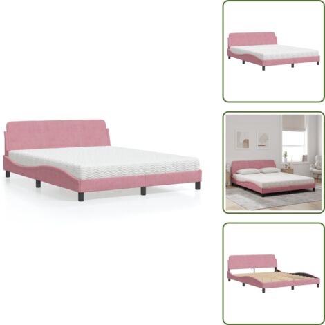 Letto con testata - vidaXL Letto con Materasso Dover Rosa 160x200 cm in Velluto - Materasso in PU