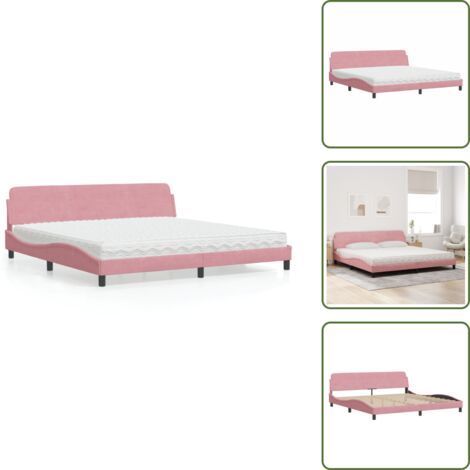 Letto con testata - vidaXL Letto con Materasso Dover Rosa 200x200 cm in Velluto - Letto con giroletto