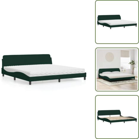 Letto con testata - vidaXL Letto con Materasso Dover Verde Scuro 200x200 cm Velluto - Letto con giroletto