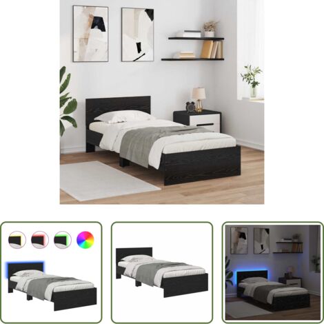 Letto con testiera a LED -  Struttura del letto Rovere Nero 100 x 200 cm Legno multistrato