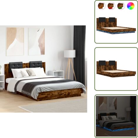 Letto con testiera e luci - vidaXL Giroletto con Testiera e LED Rovere Fumo 120x200 cm - Letto con testiera in legno