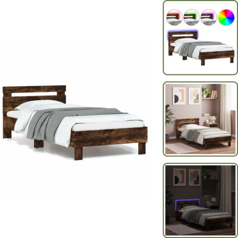 Letto con testiera e luci - vidaXL Giroletto con Testiera e LED Rovere Fumo 90x200 cm - Letto con testiera in legno