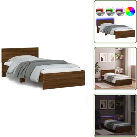 Letto con testiera e luci - vidaXL Giroletto con Testiera e LED Rovere Marrone 100x200 cm - Letto con doghe
