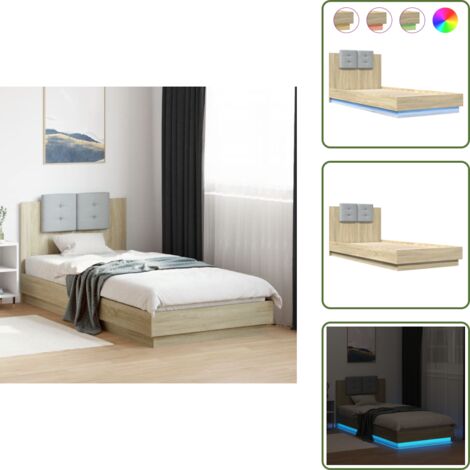 Letto con testiera e luci - vidaXL Giroletto con Testiera e LED Rovere Sonoma 100x200 cm - Letto con testiera in legno