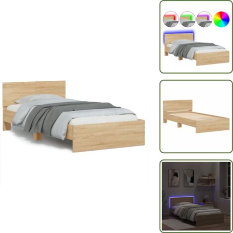 Letto con testiera e luci - vidaXL Giroletto con Testiera e LED Rovere Sonoma 100x200 cm - Letto con testiera in legno
