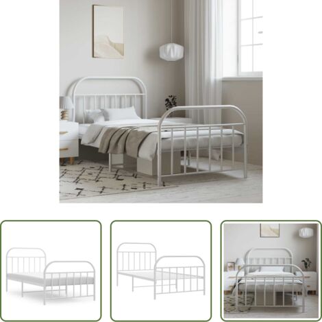 Letto con testiera e pediera -  Giroletto con Testiera e Pediera Metallo Bianco 100x190 cm