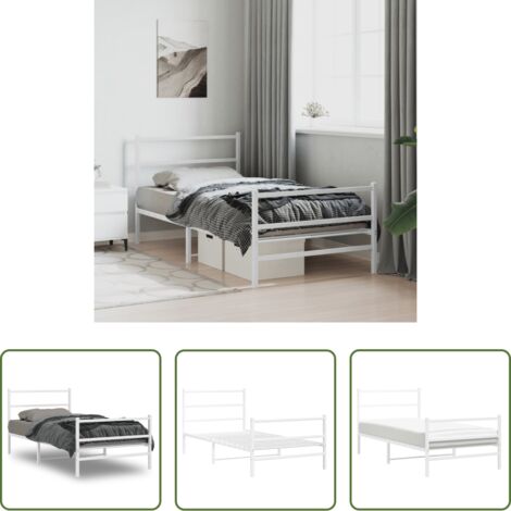 Letto con testiera e pediera -  Giroletto con Testiera e Pediera Metallo Bianco 100x190 cm