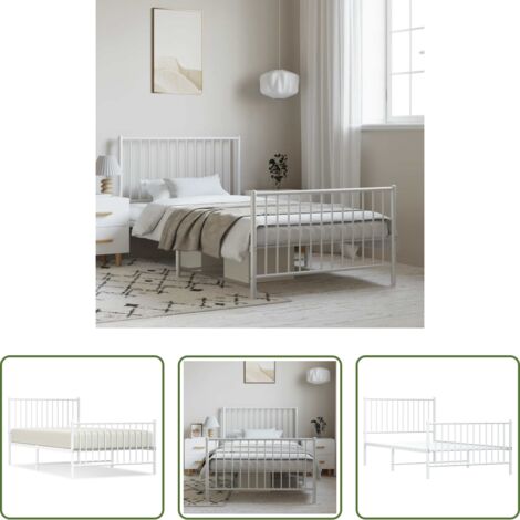 Letto con testiera e pediera -  Giroletto con Testiera e Pediera Metallo Bianco 100x190 cm