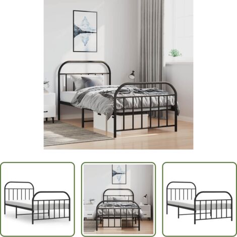 Letto con testiera e pediera -  Giroletto con Testiera e Pediera Metallo Nero 100x190 cm