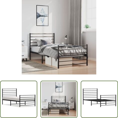 Letto con testiera e pediera -  Giroletto con Testiera e Pediera Metallo Nero 100x190 cm
