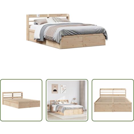 Letto con testiera -  Giroletto con Testiera 135x190 cm in Legno Massello di Pino