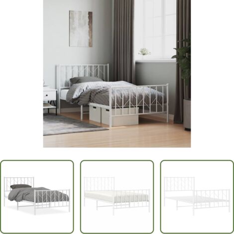 Letto con testiera -  Giroletto con Testiera e Pediera Metallo Bianco 100x190 cm