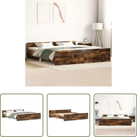 Letto con testiera -  Giroletto con Testiera e Pediera Rovere Fumo 160x200 cm