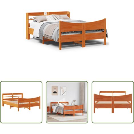 Letto con testiera -  Giroletto con Testiera Marrone Cera 160x200 cm Massello Pino