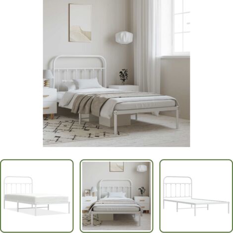 Letto con testiera -  Giroletto con Testiera Metallo Bianco 100x190 cm