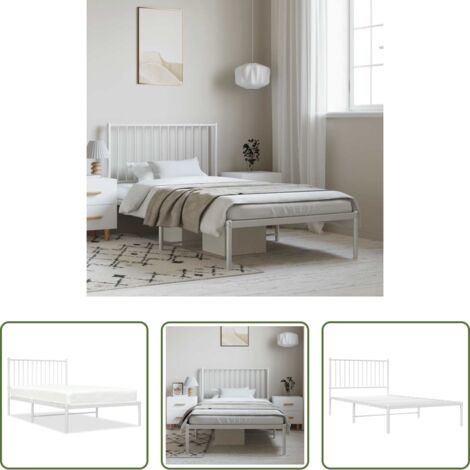 Letto con testiera -  Giroletto con Testiera Metallo Bianco 100x190 cm