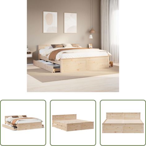 Letto con testiera -  Giroletto senza Materasso con Testiera 200x200 cm Massello Pino
