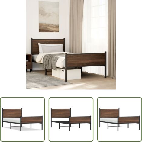 Letto con testiera -  Giroletto senza Materasso in Metallo Rovere Marrone 100x190 cm