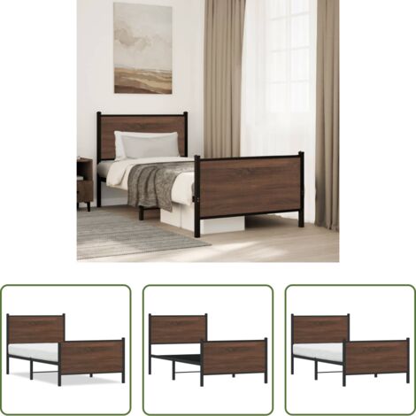 Letto con testiera -  Giroletto senza Materasso in Metallo Rovere Marrone 75x190 cm