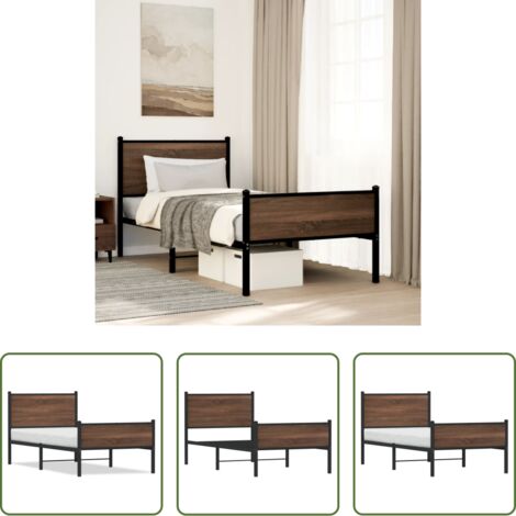 Letto con testiera -  Giroletto senza Materasso in Metallo Rovere Marrone 75x190 cm