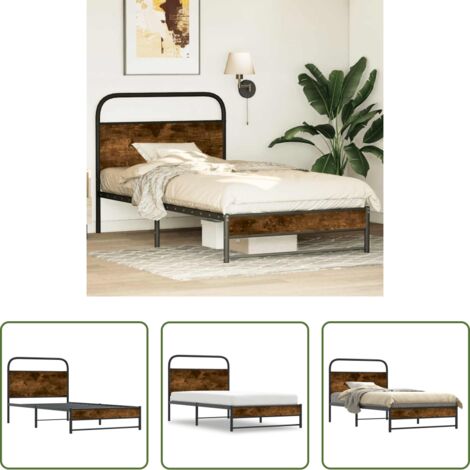 Letto con testiera -  Giroletto senza Materasso Rovere Fumo 100x190 cm in Truciolato