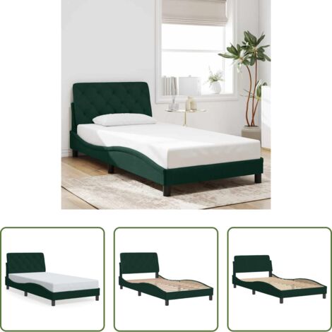 Letto con testiera -  Giroletto senza Materasso Verde Scuro 100x200 cm in Velluto