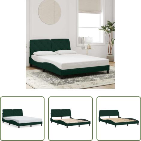 Letto con testiera -  Giroletto senza Materasso Verde Scuro 140x190 cm in Velluto