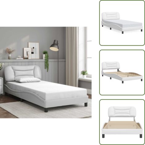 Letto con testiera in compensato - vidaXL Giroletto senza Materasso Hvar Bianco 100x200 cm in Similpelle - Letto con testiera bianco